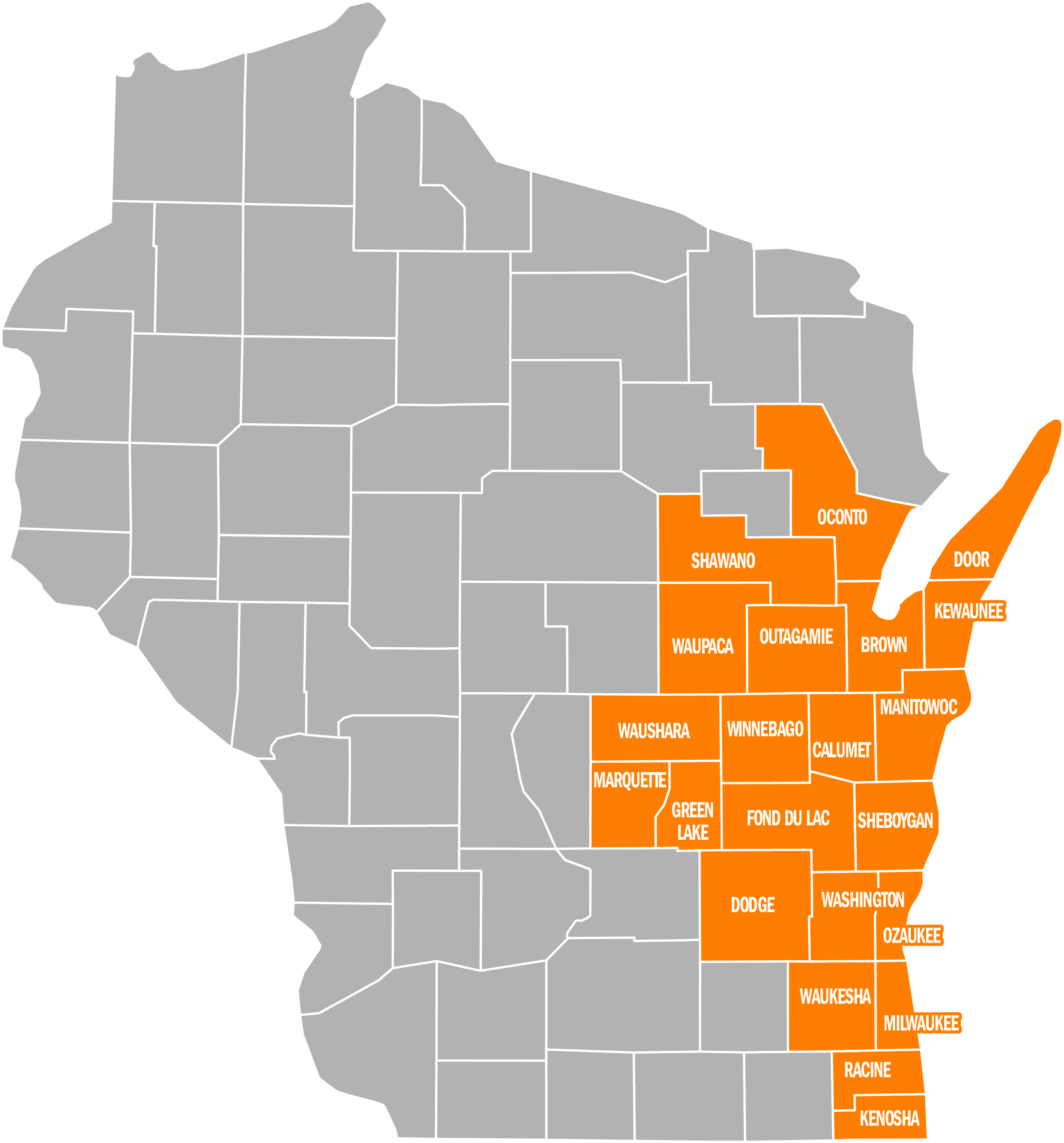 Employer service area county map