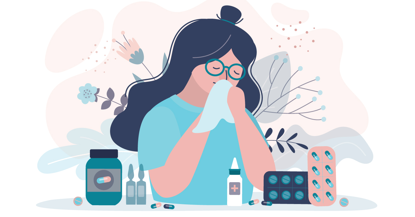 graphic of a person trying different flu and cold medications to see what works