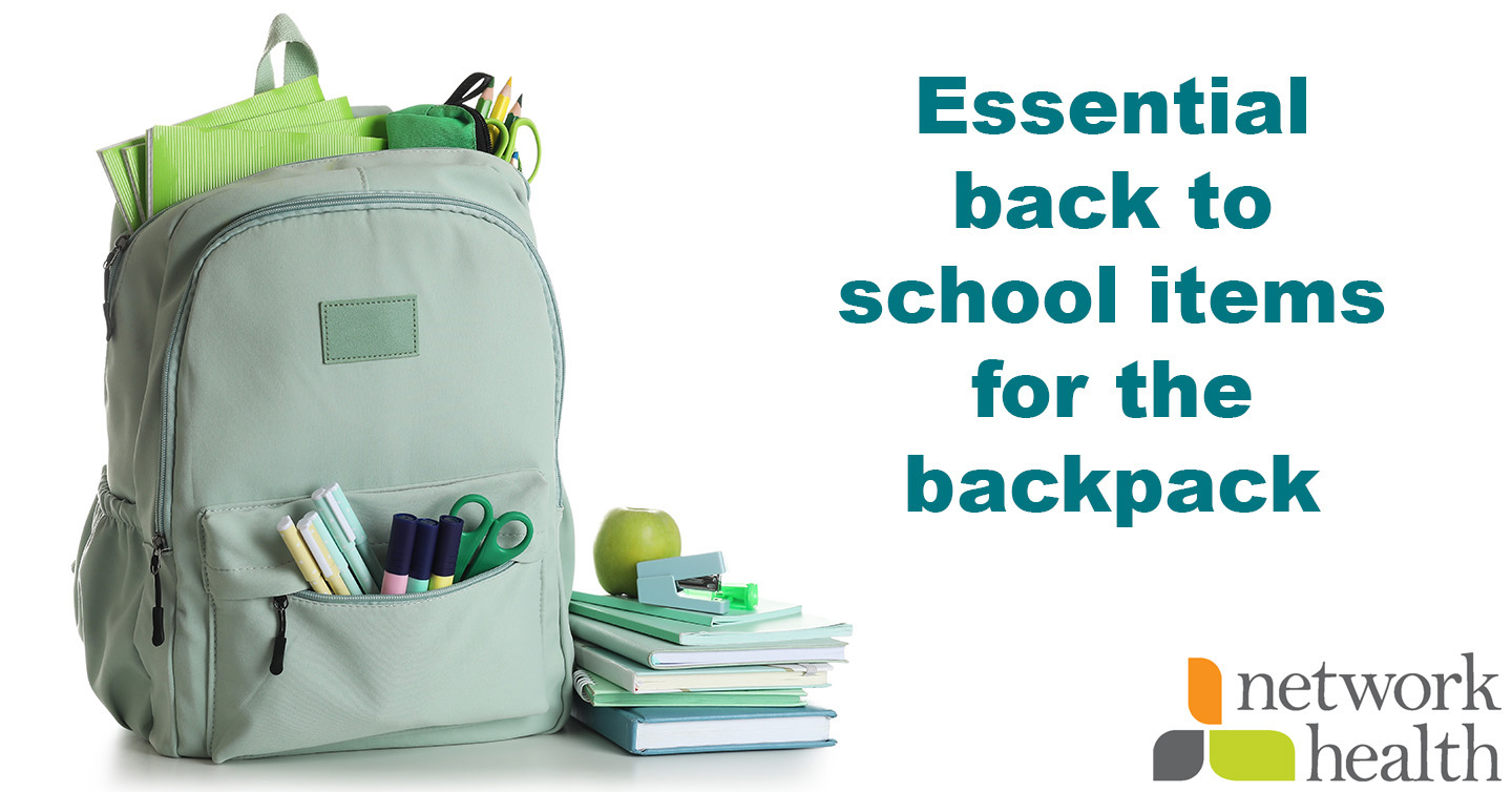 essential back to school items for the backpack graphic