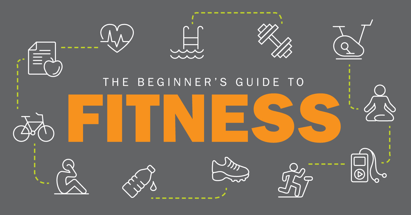 graphic with beginners guide to fitness text and iconography
