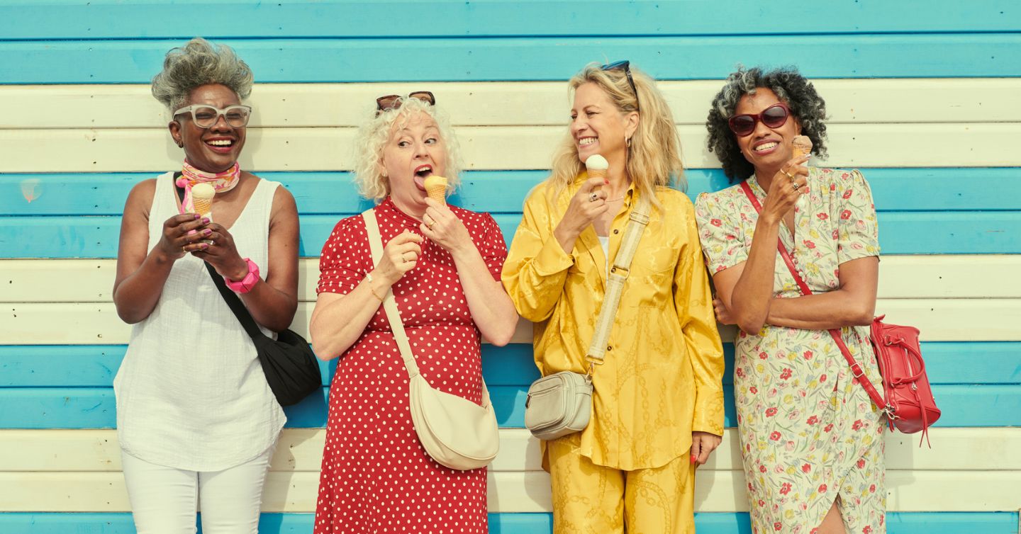 a group of women friends enjoying the sun and ice cream